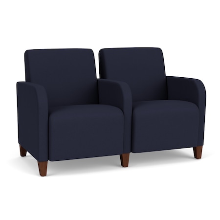 Lesro Siena Lounge Reception 2 Seat Tandem Seating, Walnut, OH Navy Upholstery SN2103